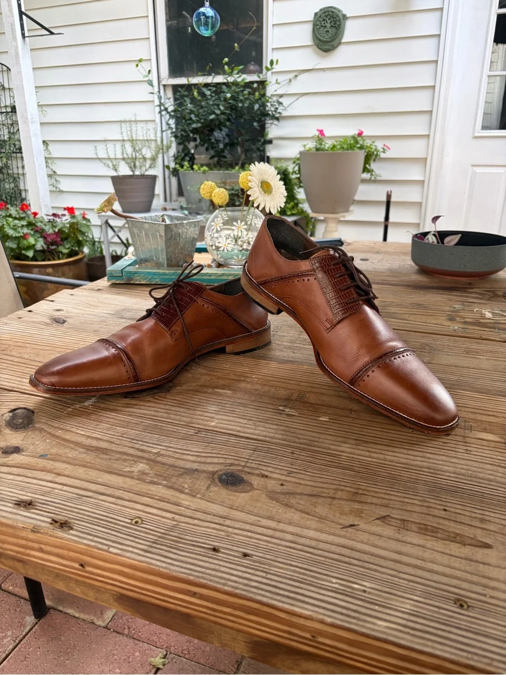 Stacy Adams Men’s Brown Leather Cap Toe Oxford Dress Shoes Croc Embossed